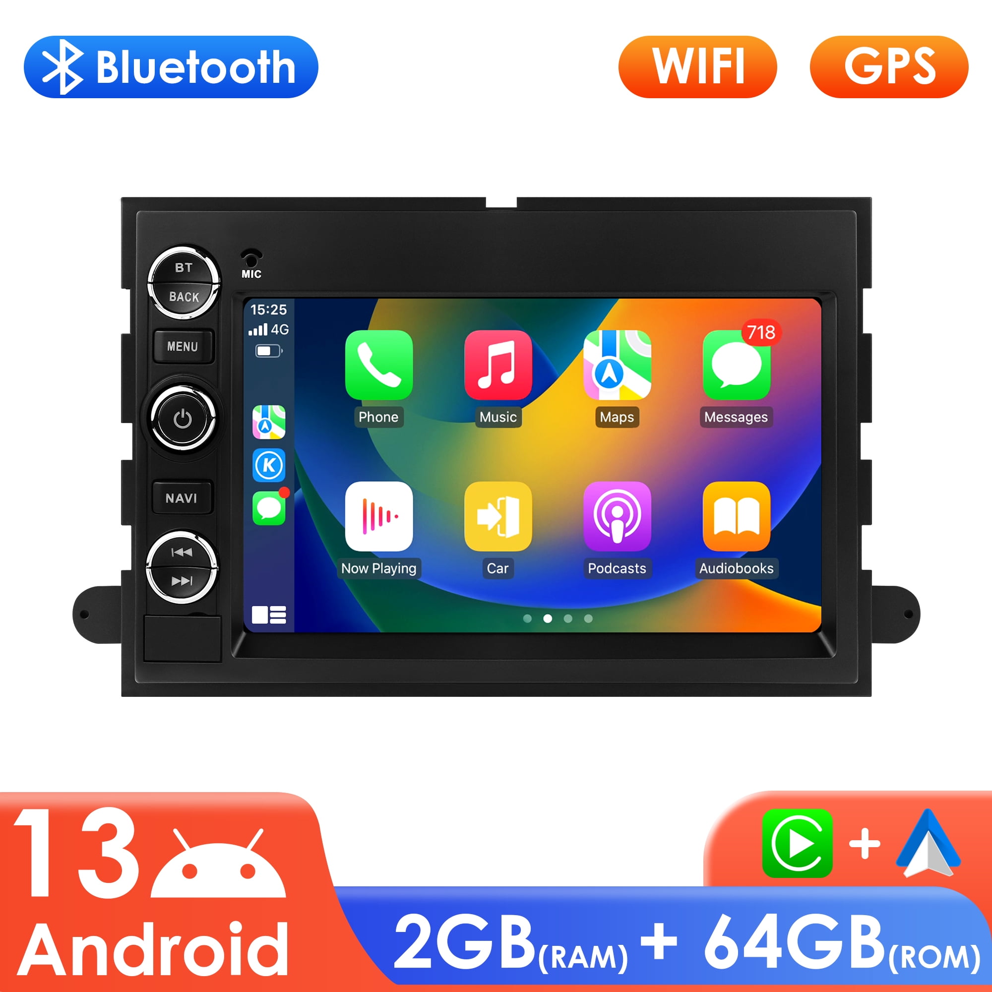 Apple CarPlay Android 13 Bluetooth 64GB ROM Wifi AUX Car Stereo Radio ...