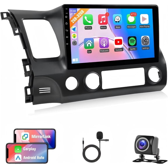 Apple CarPlay For Honda Civic 2006-2011 Android 15 Car Stereo Radio GPS NAV WiFi