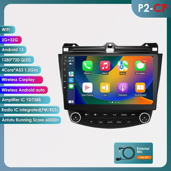 Apple Carplay Android 13.0 Bluetooth 2+32GB Wifi 4 Core Car Stereo Radio Head Unit GPS Navigation Player For Honda Accord 2003 2004 2005 2006 2007