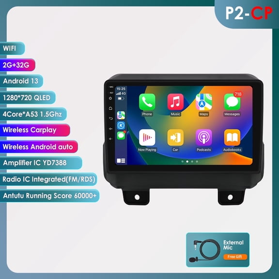 Apple Carplay Android 13 Bluetooth 2+32GB Wifi RDS Car Stereo Radio Head Unit Multimedia GPS Navigation Player For Jeep Wrangler JL/ Gladiator JT 2018 2019 2020 2021