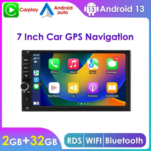 Apple Carplay Android Auto 2+32GB Bluetooth 7" Touch Screen Double Din Wifi RDS Car Stereo Radio Head Unit Multimedia GPS Navigation Player