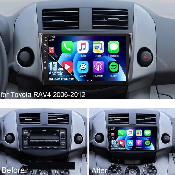 Apple Carplay For Toyota RAV4 2007 2008 2009 2010 2011 2012 9"QLED Android 15.0 Car in Dash Stereo Radio RDS GPS AHD Cam
