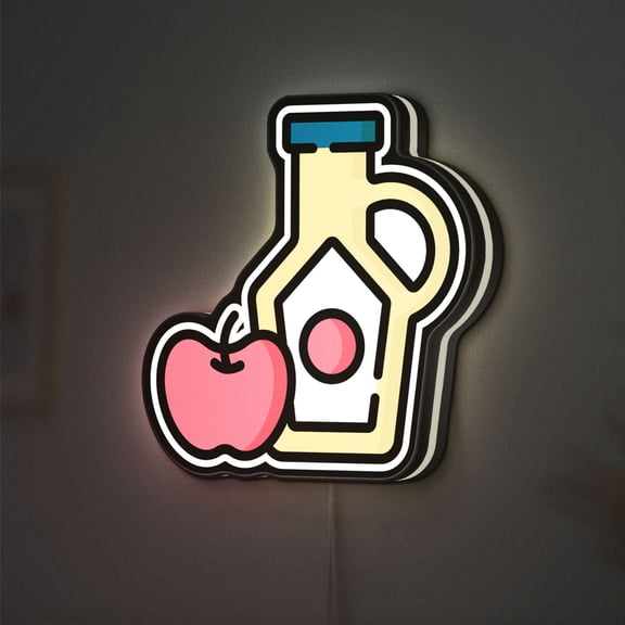 Apple Cider Bottle 3D Novelty Light Box for Food Lovers and Drink Decor, Rustic Kitchen Night Light Featuring Fruit and Vinegar Theme (Width 12 inch, 30cm)