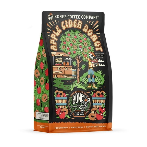 Bones Coffee Company Apple Cider Donut Flavored Ground Coffee | 12oz Ground