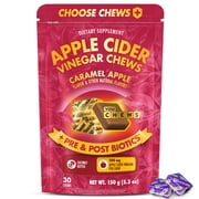 YouChews Apple Cider Vinegar Soft Chews, Prebiotics & Postbiotics for Gut Health, 30 Count