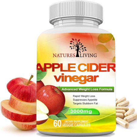 Apple Cider Vinegar 3000mg Herbal Supplement to Detoxify Toxins by Natures Living (60 Capsules)