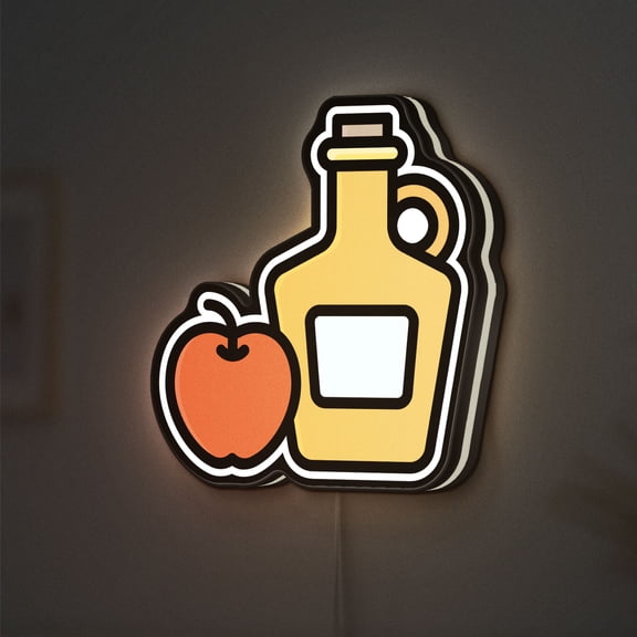 Apple Cider Vinegar 3D Novelty Light Box for Healthy Living Fans, Fruit Bottle Decor Night Light for Kitchen and Wellness Enthusiasts (Width 12 inch, 30cm)