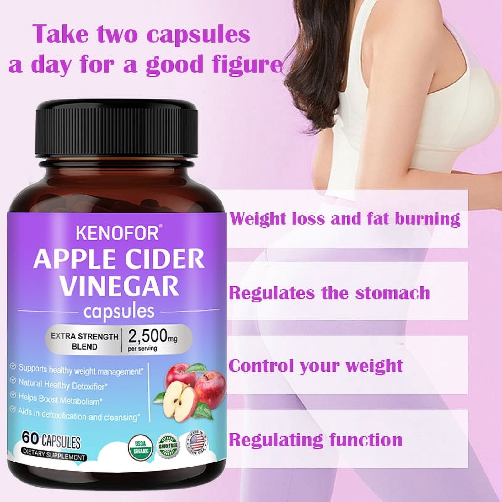 Apple Cider Vinegar Capsules 2500 mg per Serving, Supports Weight