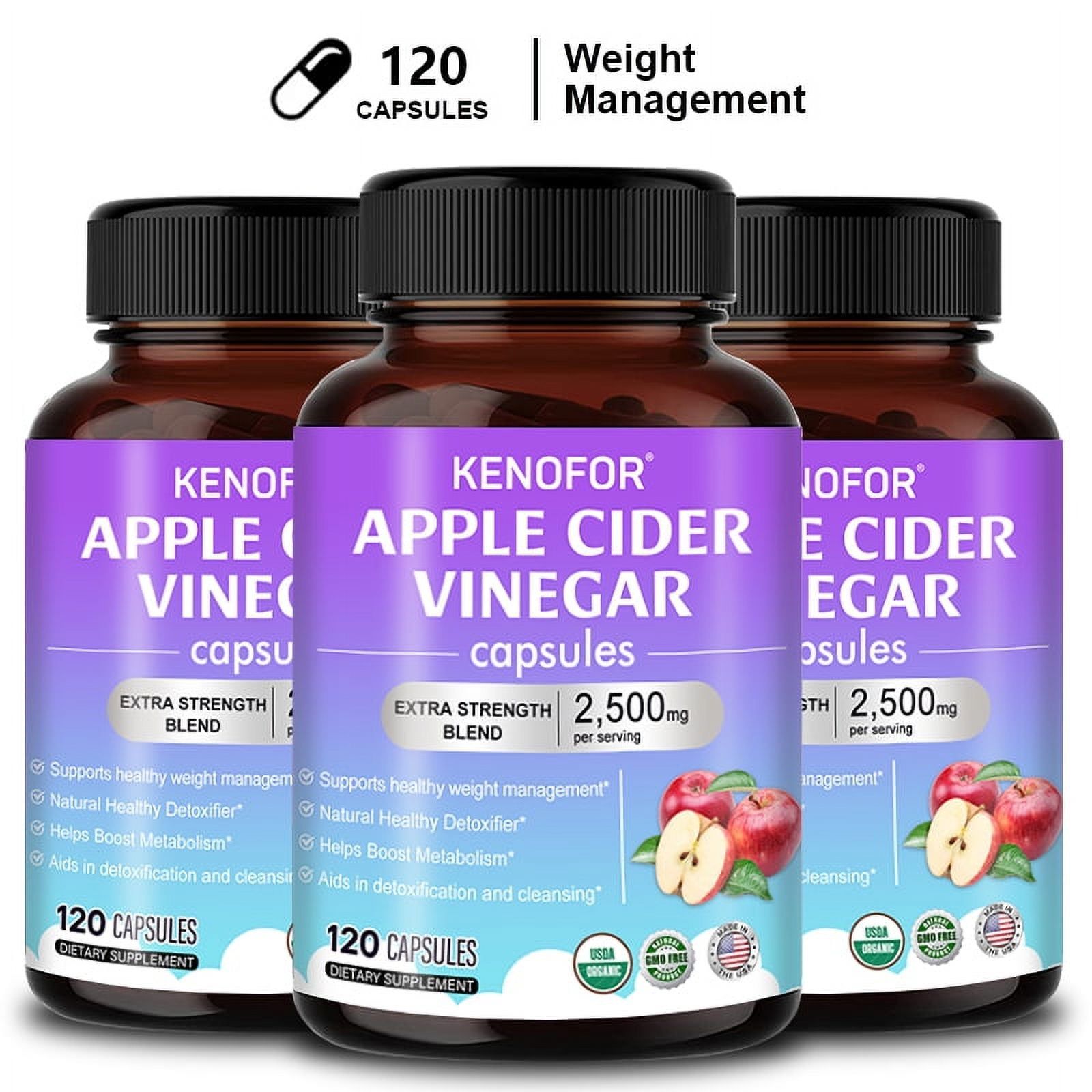 Apple Cider Vinegar Capsules 2500 mg per Serving, Supports Weight