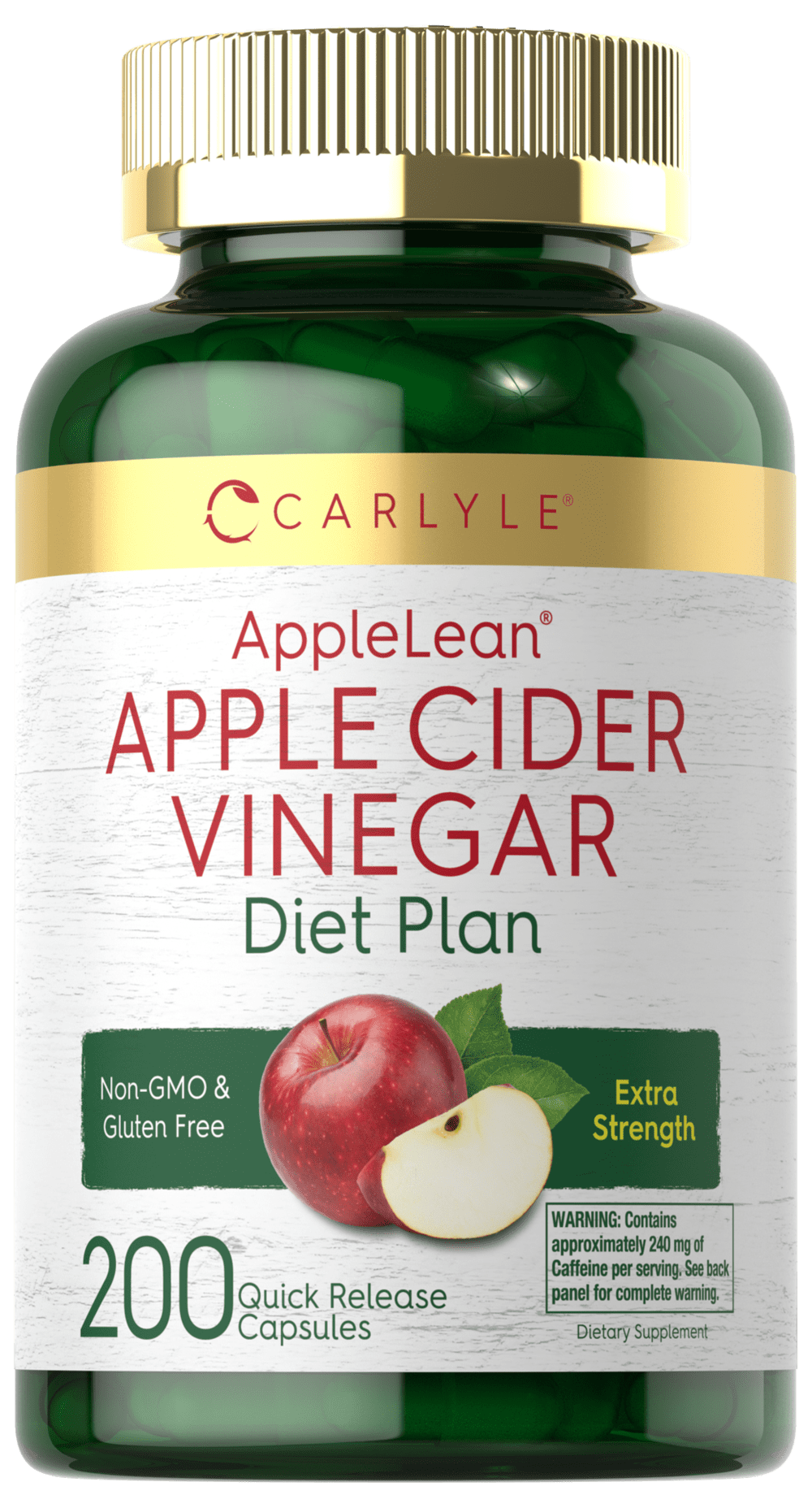 Apple Cider Vinegar Capsules Apple Lean 200 Pills by Carlyle