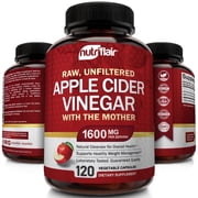 NutriFlair Apple Cider Vinegar Capsules 1600mg, 120 Capsules – With Apple Cider Vinegar Powder – Vegetarian Capsules – 60 Day Supply