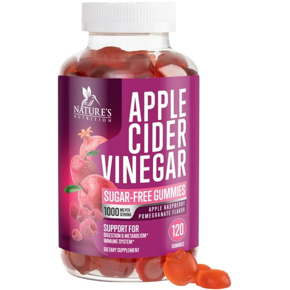 Apple Cider Vinegar Gummies 1000mg, Sugar Free Max Strength ACV Gummy Vitamins, Advanced Formula with Vitamin B12 Supports Metabolism & Energy, Keto Friendly, Gluten-Free, Vegan, Non-GMO, 120 Gummies