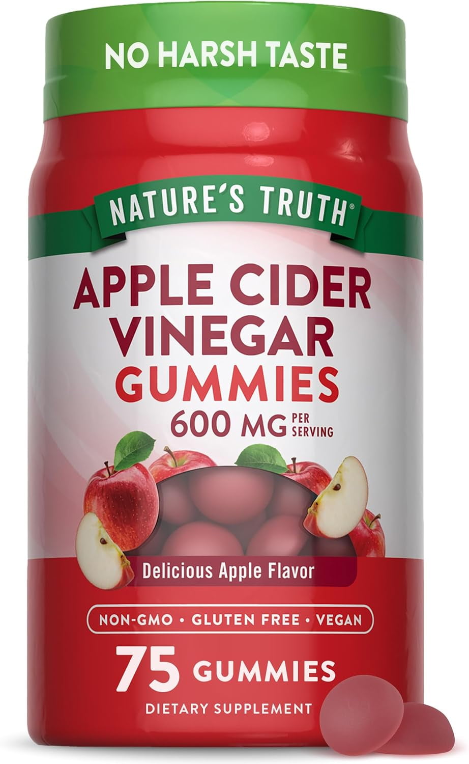 Apple Cider Vinegar Gummies | 600 mg | 75 Gummies | Apple Flavor | Vegan, Non-GMO, Gluten Free | by Nature's Truth