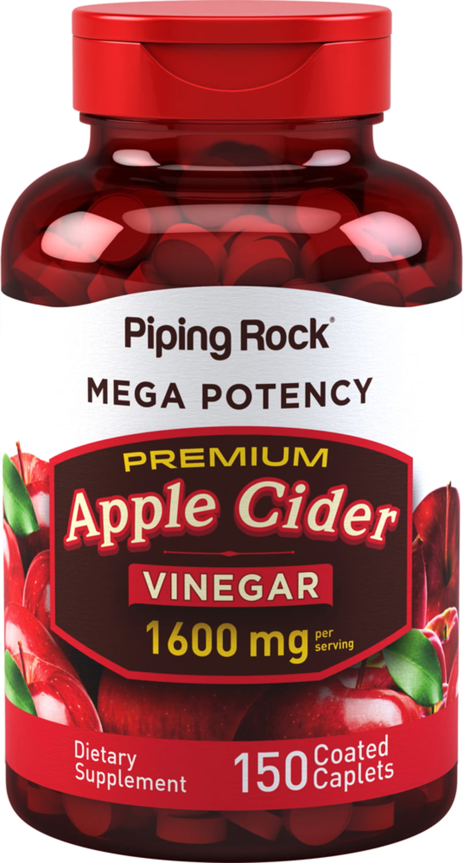 Apple Cider Vinegar Pills | 1600mg | 150 Caplets | Gluten Free Supplement for Men and Women | by Piping Rock