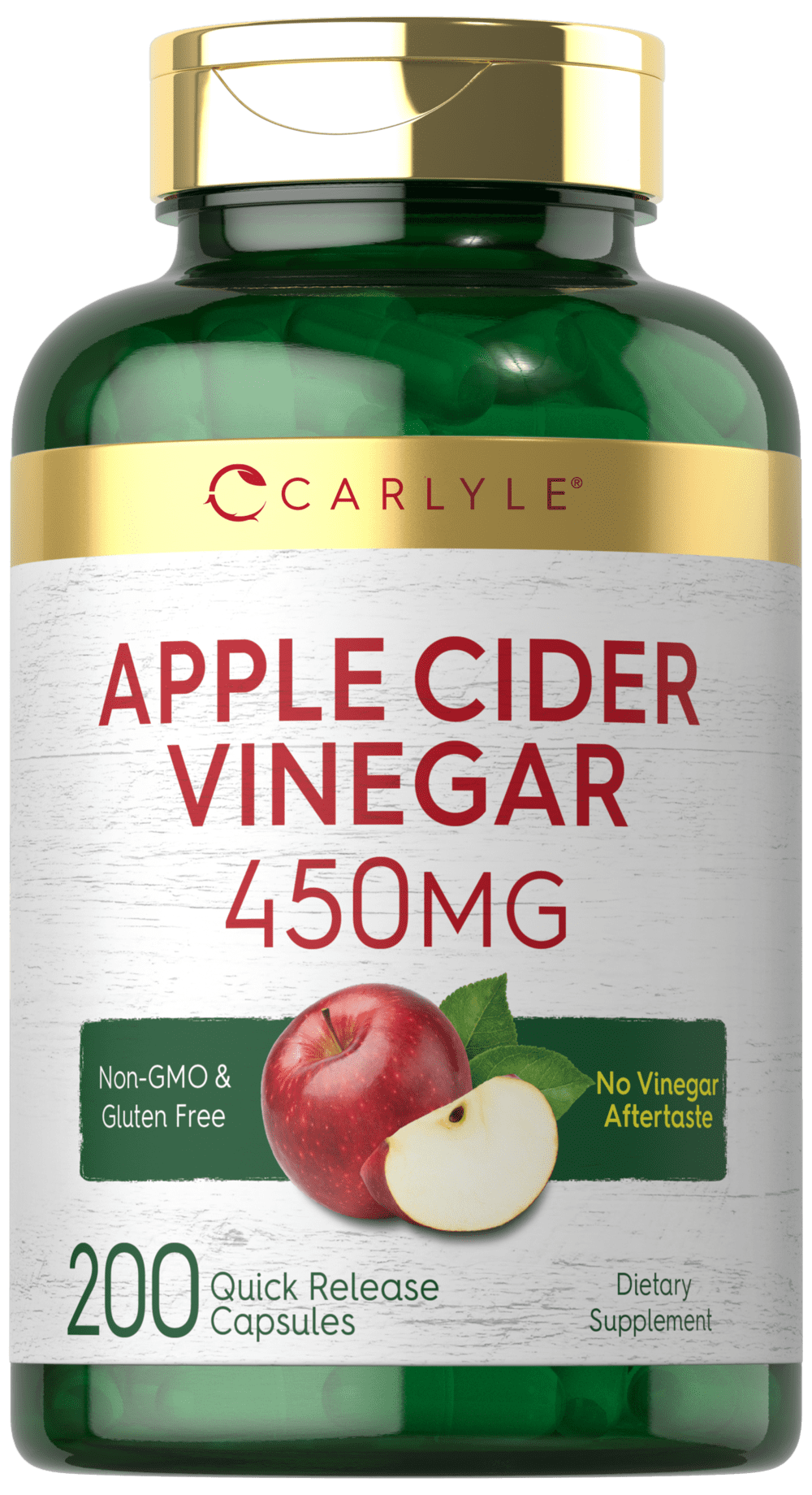 Apple Cider Vinegar Pills | 450mg | 200 Capsules | Non-GMO, Gluten Free Supplement | By Carlyle