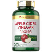 Apple Cider Vinegar Pills | 450mg | 200 Capsules | Non-GMO, Gluten Free Supplement | By Carlyle