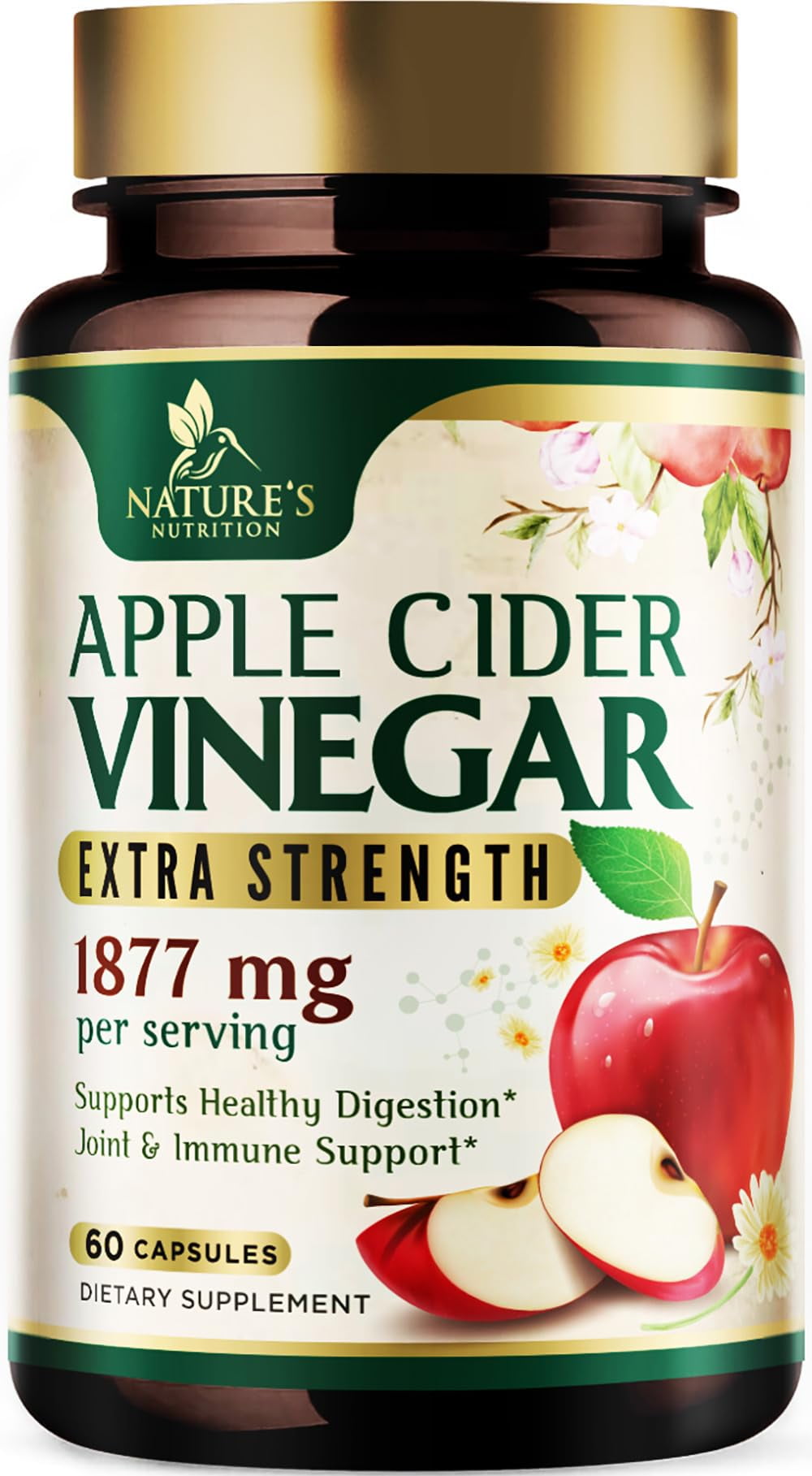 Apple Cider Vinegar Capsules for Detox & Cleanse with Vitamin D & Zinc - 1877mg per Serving - Premium ACV Pills with Joint Natural Digestion & Immune Support - Non-GMO Supplement - 60 Capsules