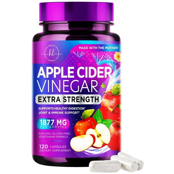 Apple Cider Vinegar Capsules 1877mg - Extra Strength ACV Pills with Vitamin D3 & Zinc - Apple Vinegar Pills Supplement for Digestion, Energy & Immune Support, Non-GMO, Bottled in USA - 120 Capsules