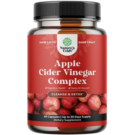 Apple Cider Vinegar Pills for Weight Loss - Nature's Craft Apple Cider Vinegar with the Mother 1000mg Capsules 60ct - Natural ACV Appetite Control, Energy Boost & Digestive Support