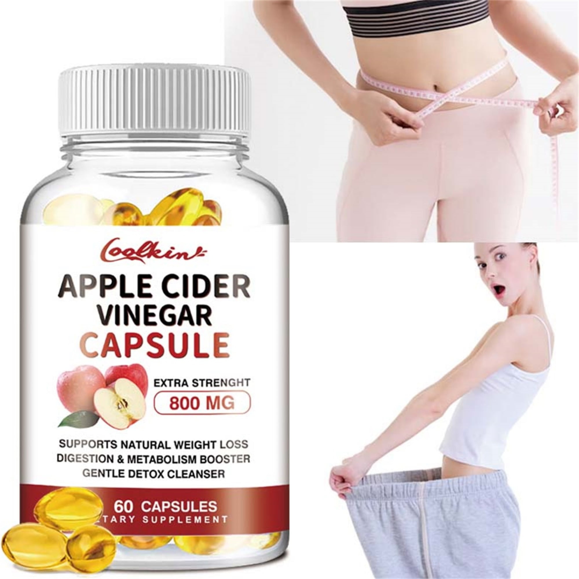 Apple Cider Vinegar - for Premium Weight Loss & Cleanse, Detox, Suppress Appetite - 60 Capsules