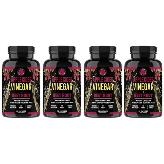 Apple Cider Vinegar with Beet Root Powder Nitric Oxide Boost, Weight Loss and Detox (4-Pack)