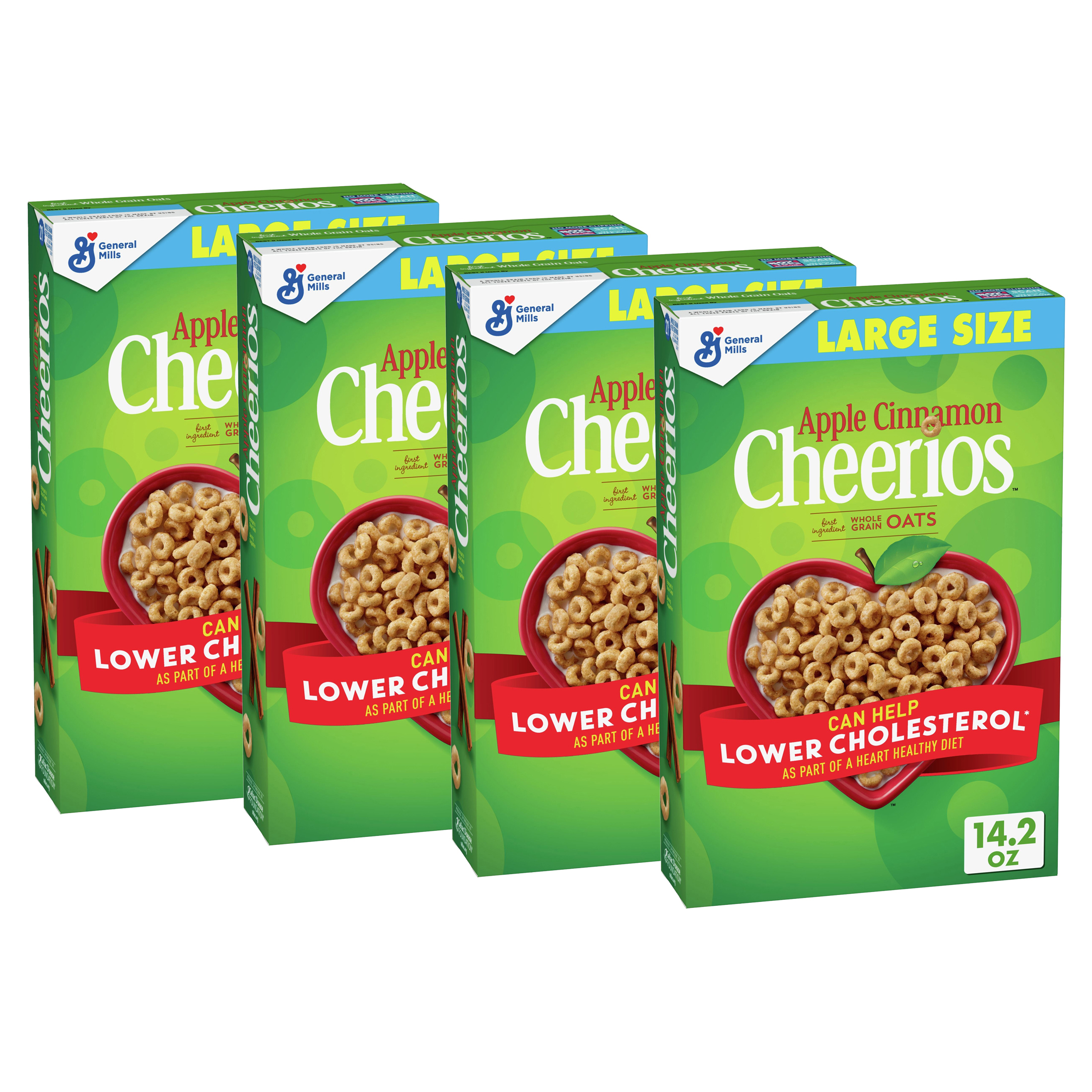 (4 pack) Apple Cinnamon Cheerios Heart Healthy Cereal, 14.2 OZ Large