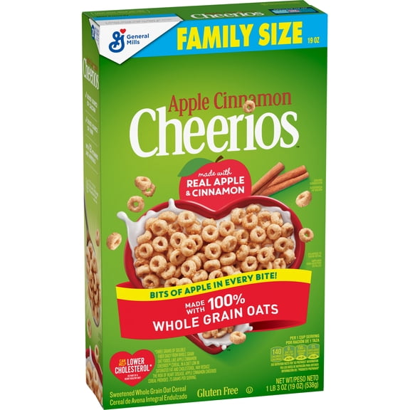 Apple Cinnamon Cheerios, Heart Healthy Gluten Free Breakfast Cereal, Family Size, 19 oz