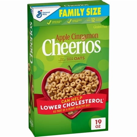 Apple Cinnamon Cheerios, Heart Healthy Gluten Free Breakfast Cereal, Family Size, 19 oz(pack of 2)
