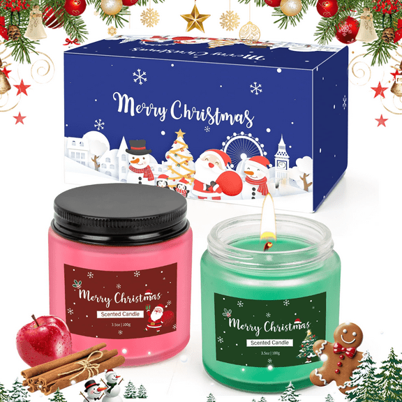 Giphtpoeet Christmas Scented Candle Xmas Gift Fragrance Candles Set, 7oz, Apple&Cinnamon/Cookies, 2 Pack