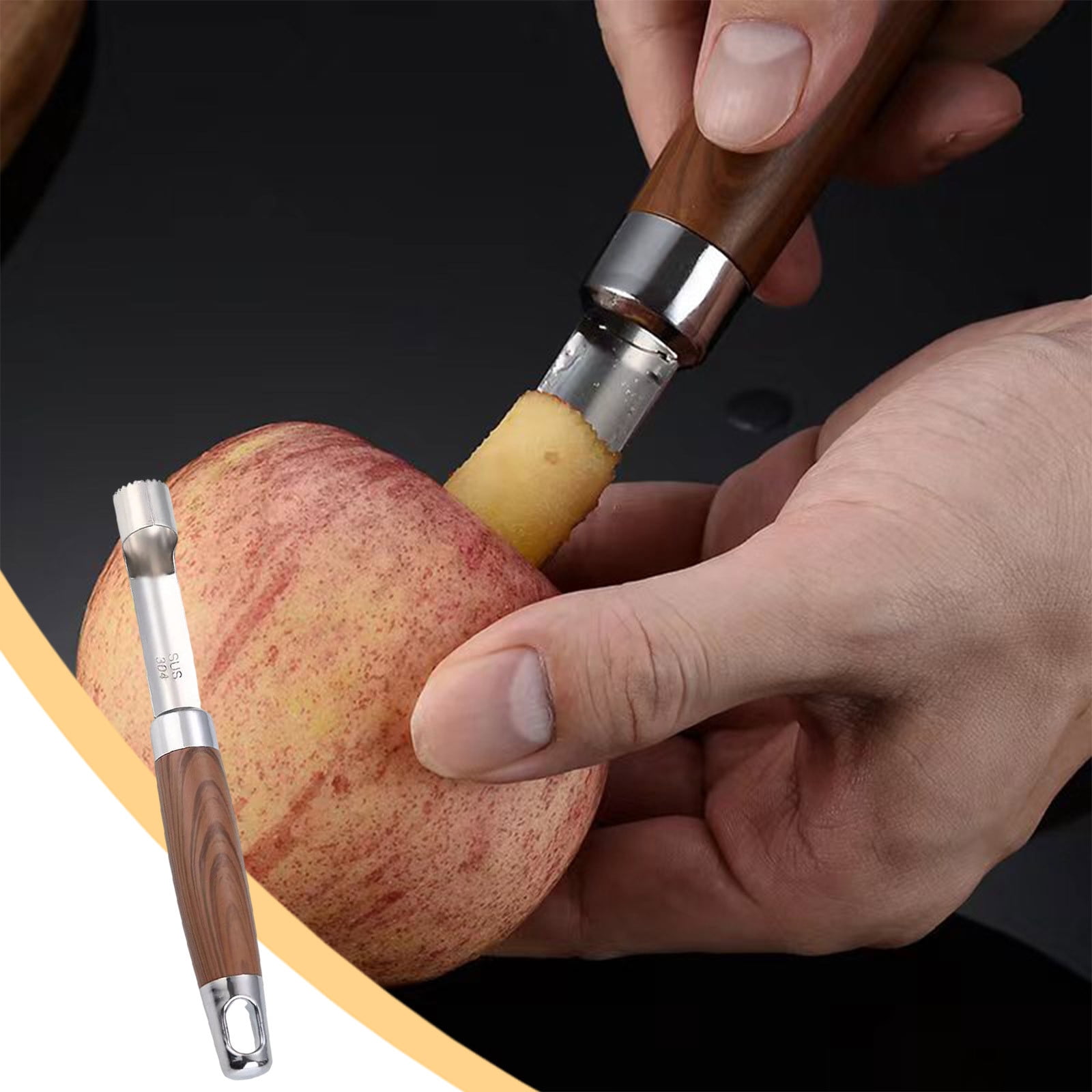 Apple Corer and Peeler, Stainless Steel Fruit Coring Tool with Wood ...
