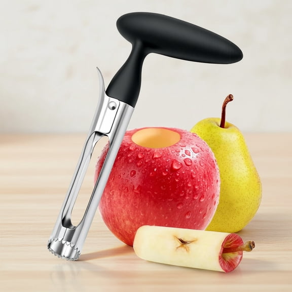 Apple Corer, Premium Stainless Steel Core Remover Tool with Ergonomic Non-Slip Handle, Sharp Serrated Blade for Easy Core Removal, For Apples, Pears and Bell Peppers (Black)