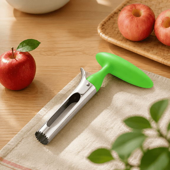 Apple Corer, Stainless Steel Apple Corer and Divider with Sharp Serrated Blade Easy to Use Core Remover Tool for Apples, Pears, Cupcakes Heavy-Duty Kitchen Gadget for Baking, Cooking (Green)