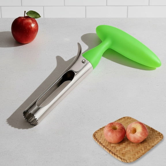 Apple Corer, Stainless Steel Apple Corer and Divider with Sharp Serrated Blade Easy to Use Core Remover Tool for Apples, Pears, Cupcakes Heavy-Duty Kitchen Gadget for Baking, Cooking (Green)