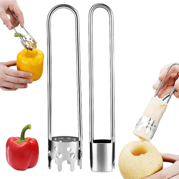 Apple Corer Tool, 2PCS Stainless Steel Fruit & Vegetable Corers for Red Bell Peppers, Apples, Pears - Easy Clean Kitchen Gadget (silver)