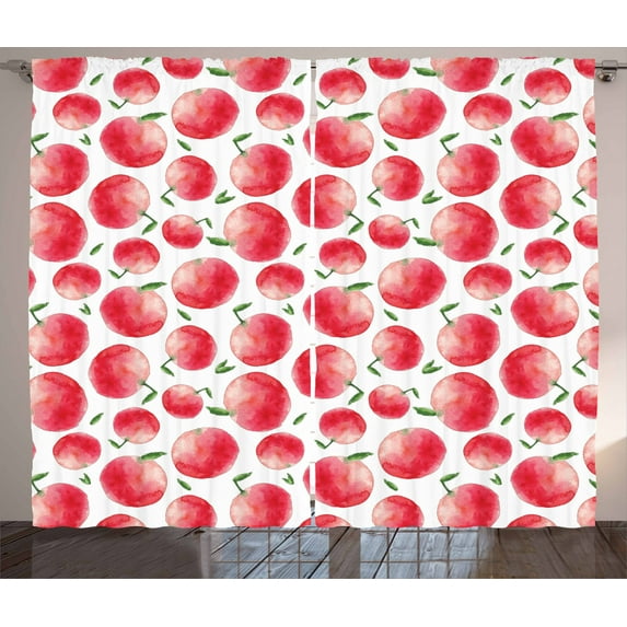 Ambesonne Fruits Curtains 2 Panel Set, Watercolor Art Harvest, 108" x 63", Dark Coral Green White