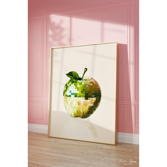 Apple Disco Poster Glam Kitchen Wall Art Fruit Decor, Unframed Paper Poster 24x36in