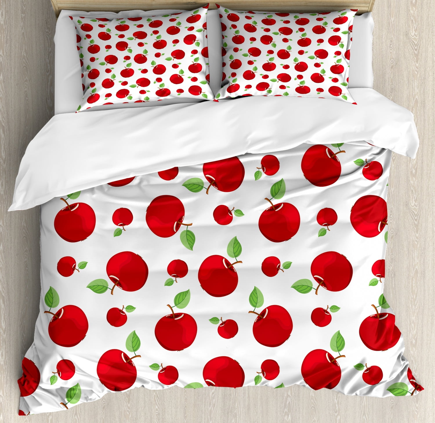 Apple Duvet Cover Set King Size, Vivid Colored Cartoon Style Ripe Red ...