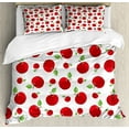 thumbnail image 1 of Apple Duvet Cover Set Queen Size, Vivid Colored Cartoon Style Ripe Red Apples Vitamins Sweet Taste Healthy Food, Decorative 3 Piece Bedding Set with 2 Pillow Shams, Red Green White, by Ambesonne, 1 of 3