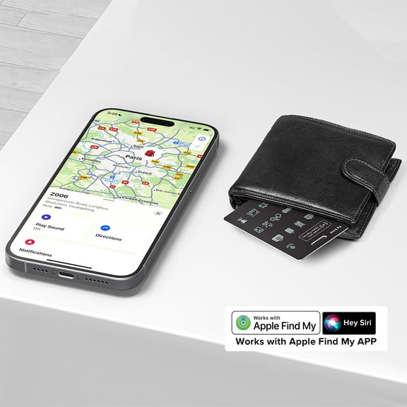 Apple Find My Certified Smart Tracking Card ZIKE Z006  Ultra-Slim 2mm Wallet Item Finder, Wireless Rechargeable, IPX7 Waterproof Bluetooth Tracker for iP-hon-e, Black