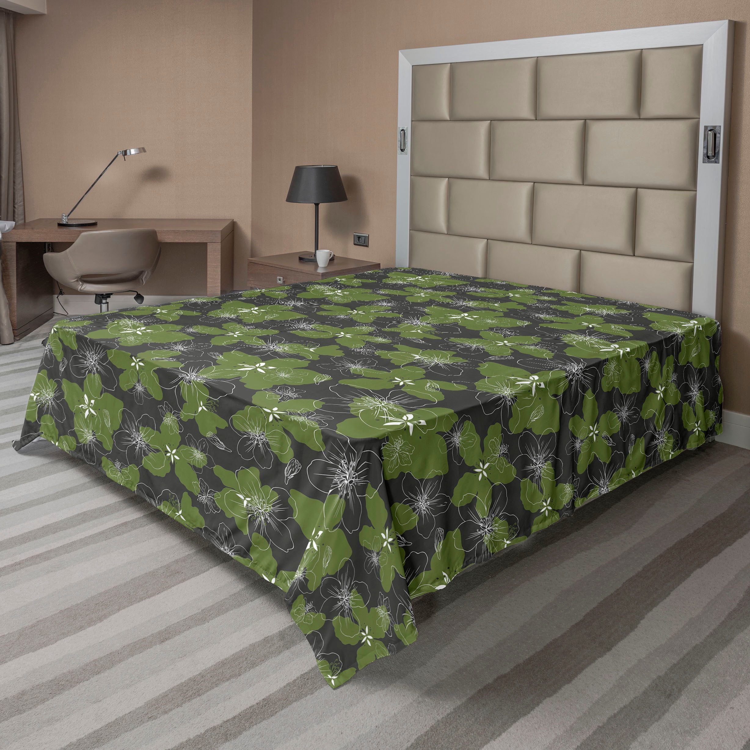 Apple Flower Pattern Flat Sheet, Spring Floral Design With Linear