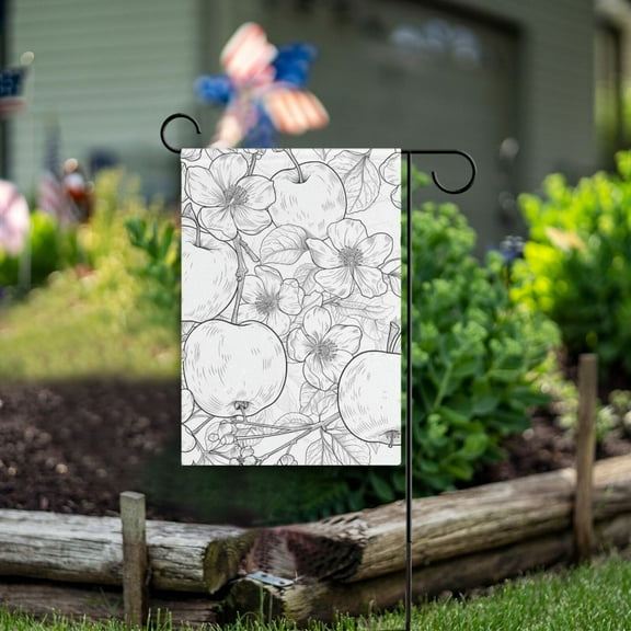 Apple Flowers Sketch Garden Flag Double Sided Outdoor Banners for Courtyard Outdoor Lawn Farmhouse Holiday Decorations