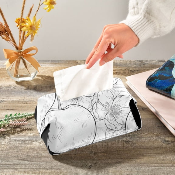 Apple Flowers Sketch Napkin Dispenser Leather Paper Napkins Holders Elegant Modern Fancy for Kitchen Dining Room Table Decor
