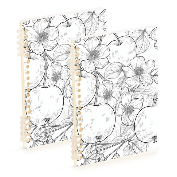 Apple Flowers Sketch Ring Binder Notebook Journey Note Diary College Ruled Spiral Notebook Study Loose Leaf Paper A5 60 Pages