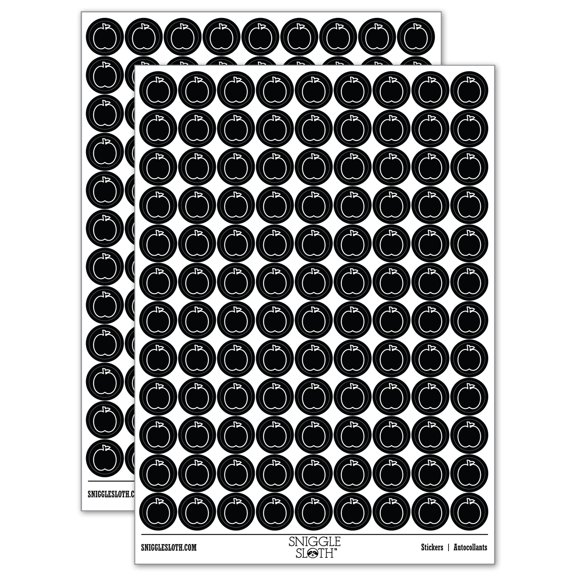 Apple Fruit Outline 200+ Round Stickers - Black - Matte Finish - 0.50" Size