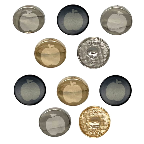Apple Fruit Set of 10 Metal 0.6" (15mm) Sewing Shank Round Buttons - Gold Color