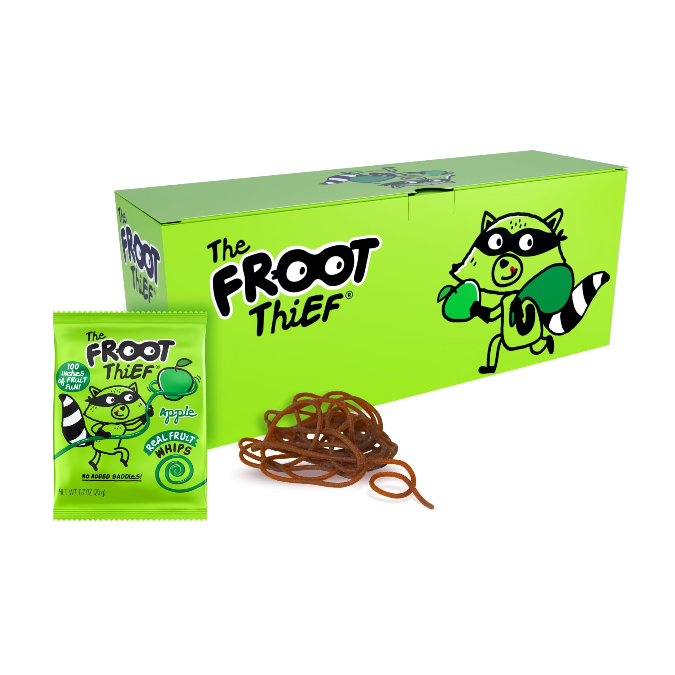 Apple Fruit Snack Whips 24 Pack, FROOT Thief – Nut Free, Real Fruit, School Lunch Snacks for Kids, Individual Bags, No Artificial Colors