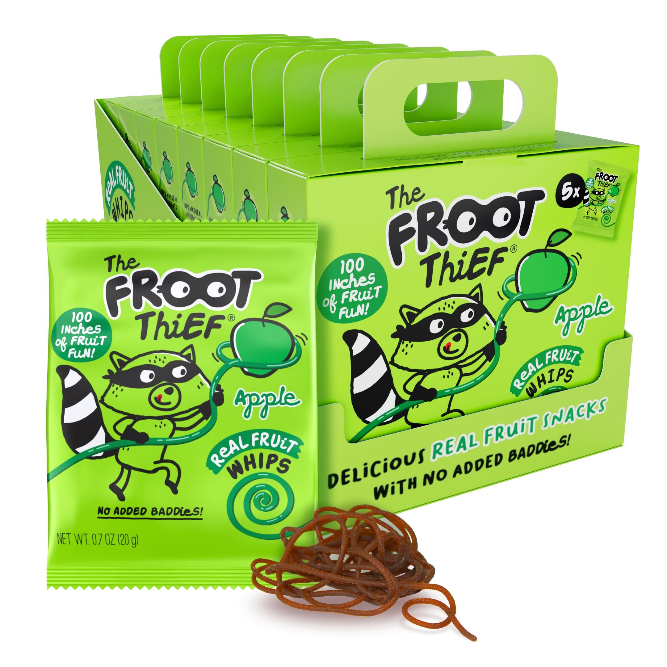 Apple Fruit Snack Whips 40 Pack, FROOT Thief – Nut Free, Real Fruit, Bulk School Snacks for Kids, Individual Bags, No Artificial Colors