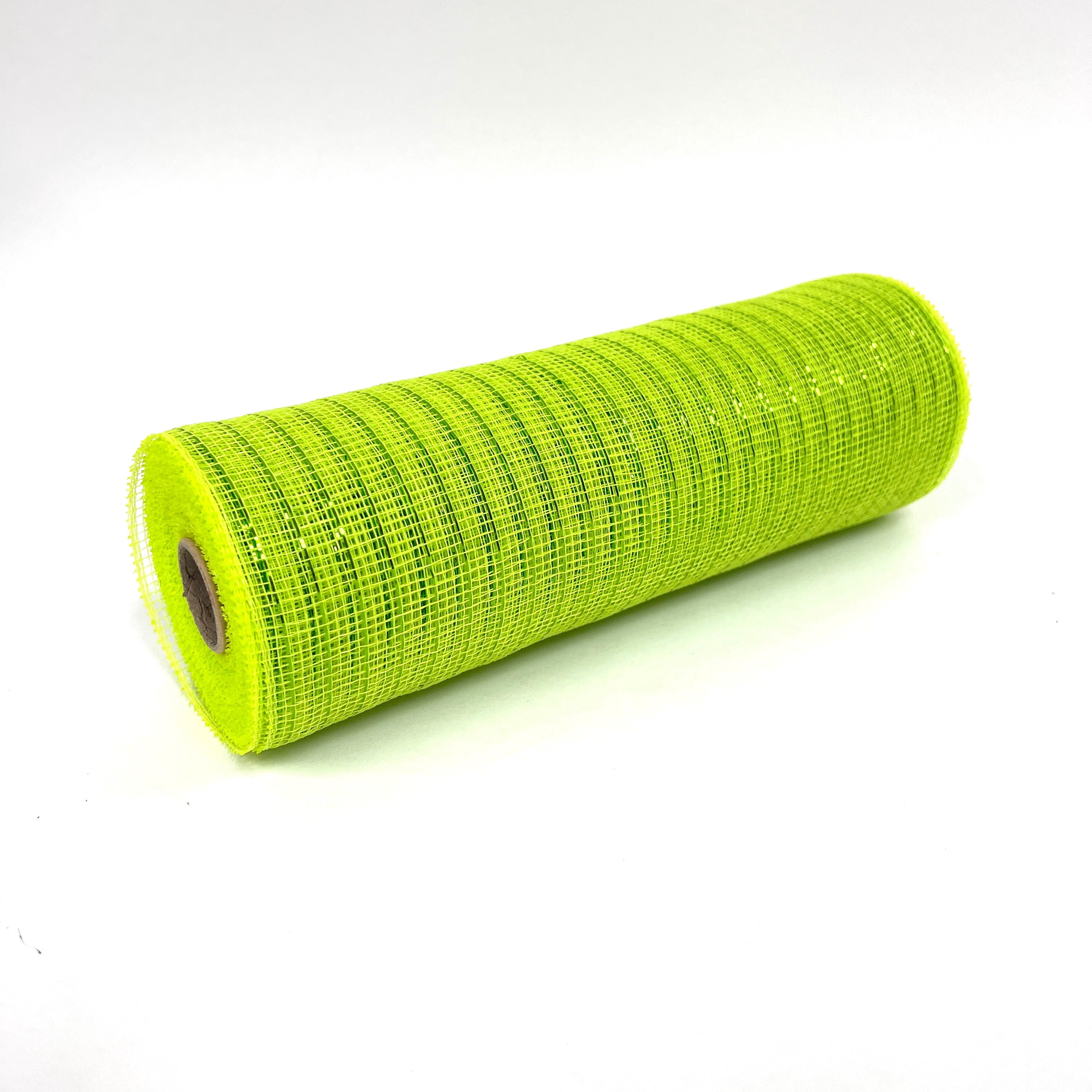 Apple Green - Deco Mesh Wrap Metallic Stripes - ( 10 Inch x 10 Yards )