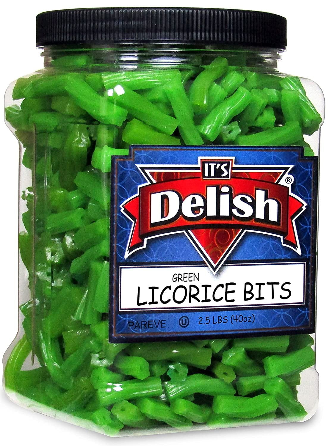 Apple Green Licorice Bits by Its Delish, 2.5 LBS 40 Oz Jumbo Container Jar  Original Style Chewy Green Apple Candy Twists  Great Gifts Party Sweets  Made in USA, Vegan, Kosher