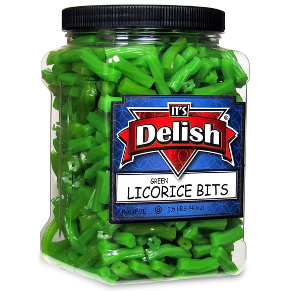 Apple Green Licorice Bits by Its Delish, 2.5 LBS 40 Oz Jumbo Container Jar Original Style Chewy Green Apple Candy Twists Great Gifts Party Sweets Made in USA, Vegan, Kosher
